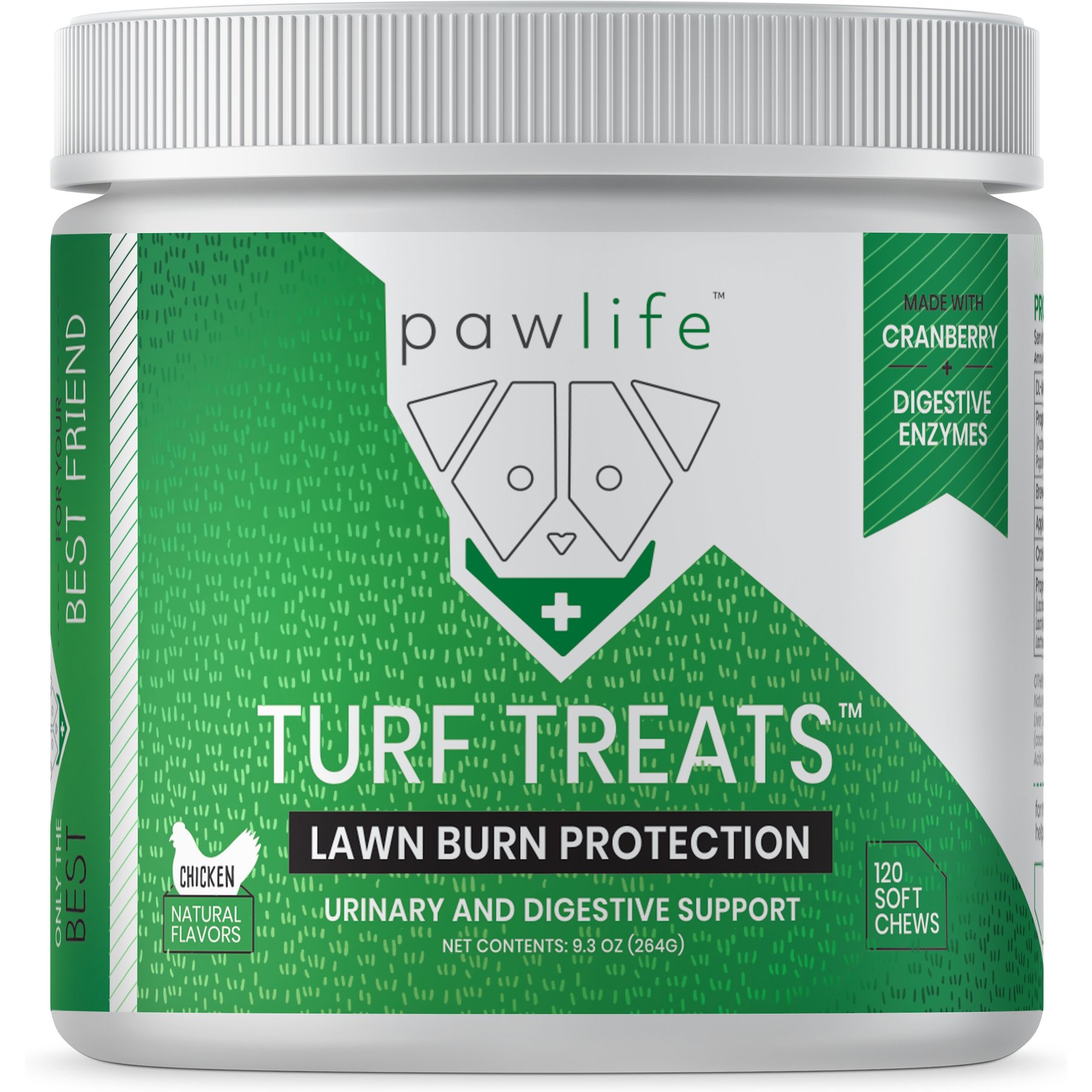 Pawlife Turf Treats Lawn Burn Protection Urinary & Digestive Support Chicken Flavor Soft Chews Dog Supplement, 120 count