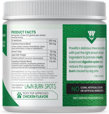 Show full view: Pawlife Turf Treats Lawn Burn Protection Urinary & Digestive Support Chicken Flavor Soft Chews Dog Supplement, 120 count slide 3 of 7