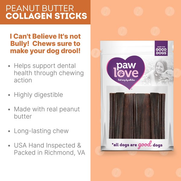 PawLove 6-in Peanut Butter I Can't Believe It's Not Bully Sticks Dog Treat, 8 count