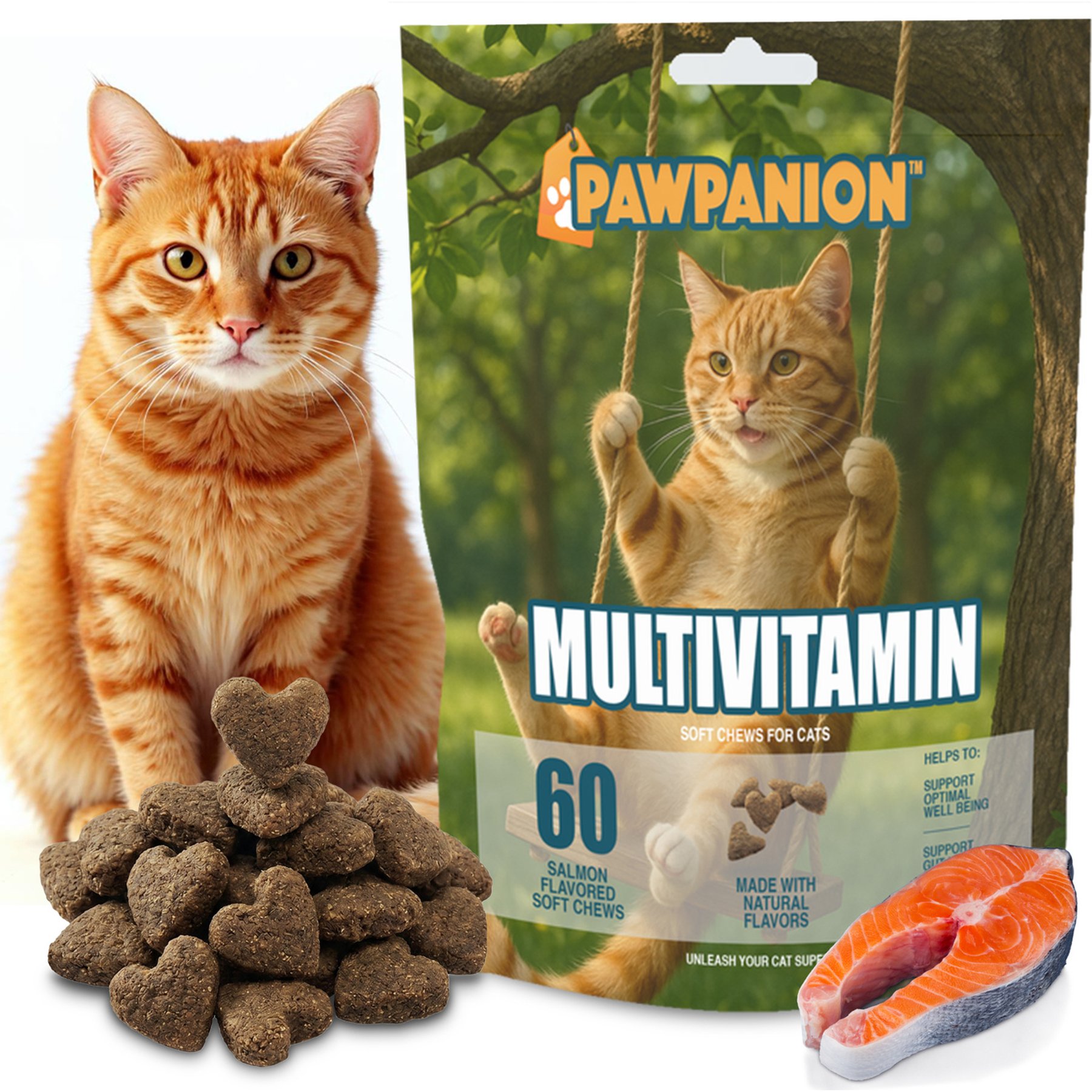 Pawpanion Full Body Support Multivitamin Soft Chews for Cats, 60 Count