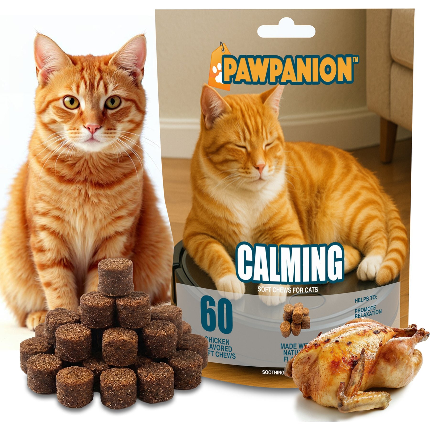 Pawpanion Stress & Anxiety Calming Support Soft Chews for Cats, 60 Count