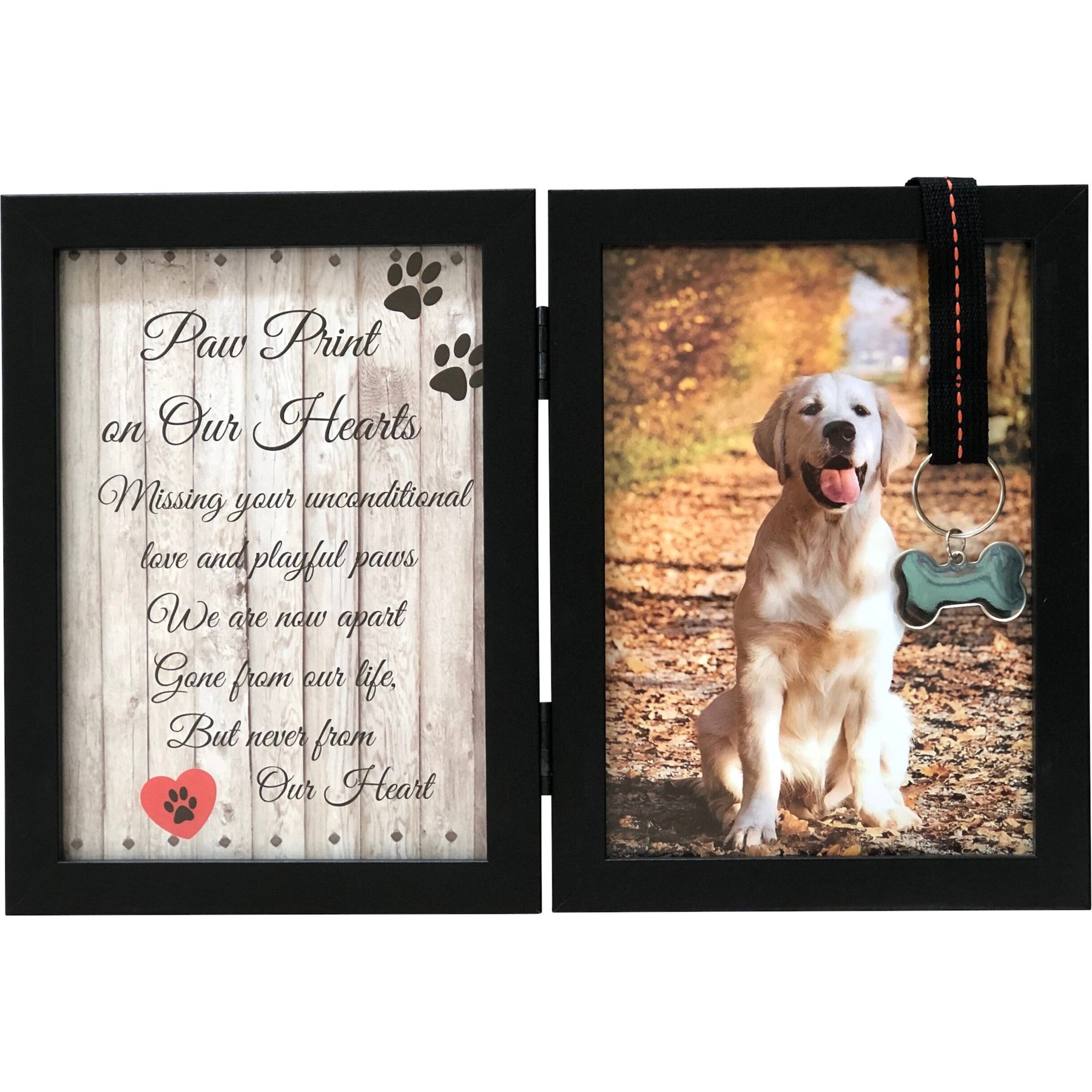 Pawprints Remembered Memorial Picture Frame with Ribbon & Tag