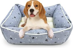 Paws & Decor All Over Paws & Dots Printed Cuddler Bolster Dog & Cat Bed, Gray, Medium