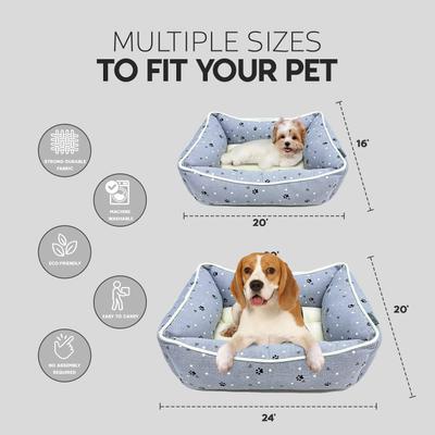 Show full view: Paws & Decor All Over Paws & Dots Printed Cuddler Bolster Dog & Cat Bed, Gray, Medium slide 3 of 8