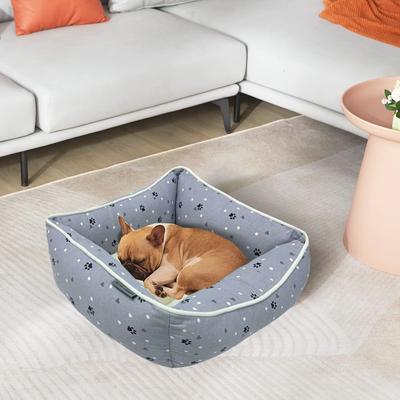 Show full view: Paws & Decor All Over Paws & Dots Printed Cuddler Bolster Dog & Cat Bed, Gray, Medium slide 6 of 8
