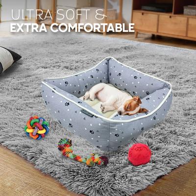 Show full view: Paws & Decor All Over Paws & Dots Printed Cuddler Bolster Dog & Cat Bed, Gray, Medium slide 7 of 8