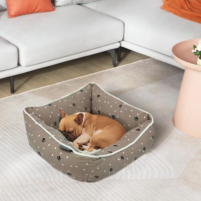 Show full view: Paws & Decor All Over Paws & Dots Printed Cuddler Bolster Dog & Cat Bed, Taupe, Medium slide 7 of 9