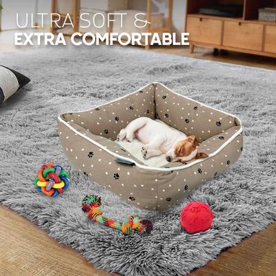 Show full view: Paws & Decor All Over Paws & Dots Printed Cuddler Bolster Dog & Cat Bed, Taupe, Medium slide 8 of 9