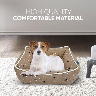 Show full view: Paws & Decor All Over Paws & Dots Printed Cuddler Bolster Dog & Cat Bed, Taupe, Small slide 6 of 8