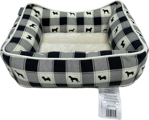 Show full view: Paws & Decor All Over Plaid Printed Cuddler Bolster Dog & Cat Bed, Black, Medium slide 2 of 8