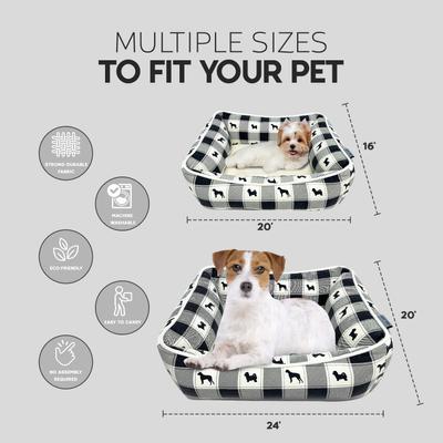 Show full view: Paws & Decor All Over Plaid Printed Cuddler Bolster Dog & Cat Bed, Black, Medium slide 3 of 8