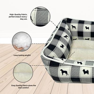 Show full view: Paws & Decor All Over Plaid Printed Cuddler Bolster Dog & Cat Bed, Black, Medium slide 4 of 8