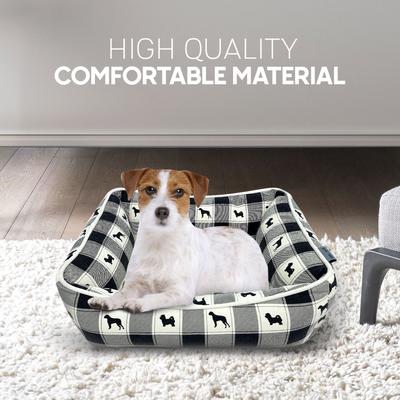 Show full view: Paws & Decor All Over Plaid Printed Cuddler Bolster Dog & Cat Bed, Black, Medium slide 5 of 8