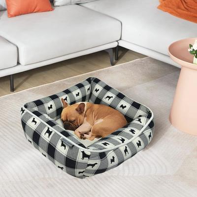 Show full view: Paws & Decor All Over Plaid Printed Cuddler Bolster Dog & Cat Bed, Black, Medium slide 6 of 8