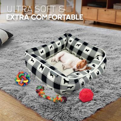 Show full view: Paws & Decor All Over Plaid Printed Cuddler Bolster Dog & Cat Bed, Black, Medium slide 7 of 8