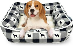 Paws & Decor All Over Plaid Printed Cuddler Bolster Dog & Cat Bed, Black, Small slide 1 of 7