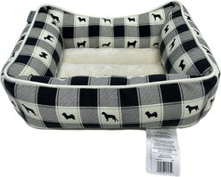 Paws & Decor All Over Plaid Printed Cuddler Bolster Dog & Cat Bed, Black, Small slide 2 of 7