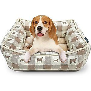 Paws & Decor All Over Plaid Printed Cuddler Bolster Dog & Cat Bed, Taupe, Medium