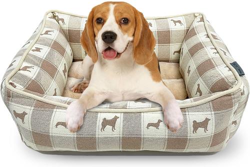 Show full view: Paws & Decor All Over Plaid Printed Cuddler Bolster Dog & Cat Bed, Taupe, Medium slide 1 of 10