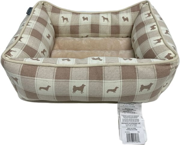 Show full view: Paws & Decor All Over Plaid Printed Cuddler Bolster Dog & Cat Bed, Taupe, Medium slide 2 of 9