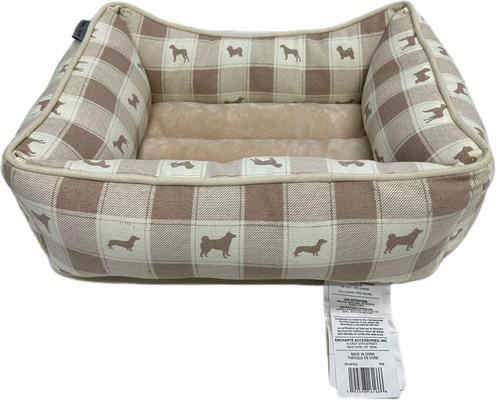 Show full view: Paws & Decor All Over Plaid Printed Cuddler Bolster Dog & Cat Bed, Taupe, Medium slide 3 of 10