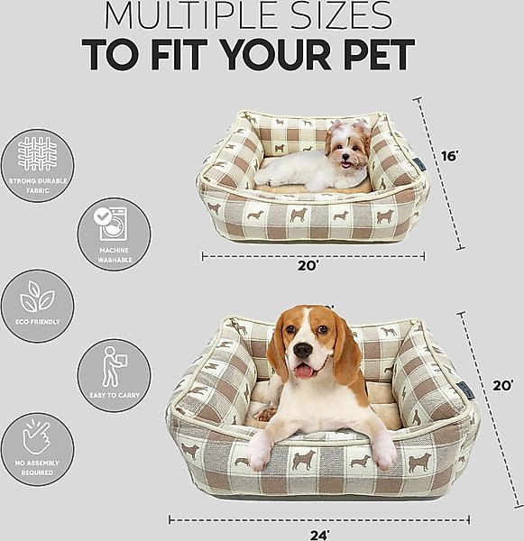 Show full view: Paws & Decor All Over Plaid Printed Cuddler Bolster Dog & Cat Bed, Taupe, Medium slide 3 of 9