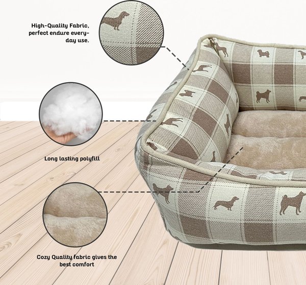 Show full view: Paws & Decor All Over Plaid Printed Cuddler Bolster Dog & Cat Bed, Taupe, Medium slide 4 of 9