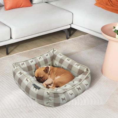 Show full view: Paws & Decor All Over Plaid Printed Cuddler Bolster Dog & Cat Bed, Taupe, Medium slide 7 of 10