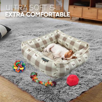 Show full view: Paws & Decor All Over Plaid Printed Cuddler Bolster Dog & Cat Bed, Taupe, Small slide 7 of 8