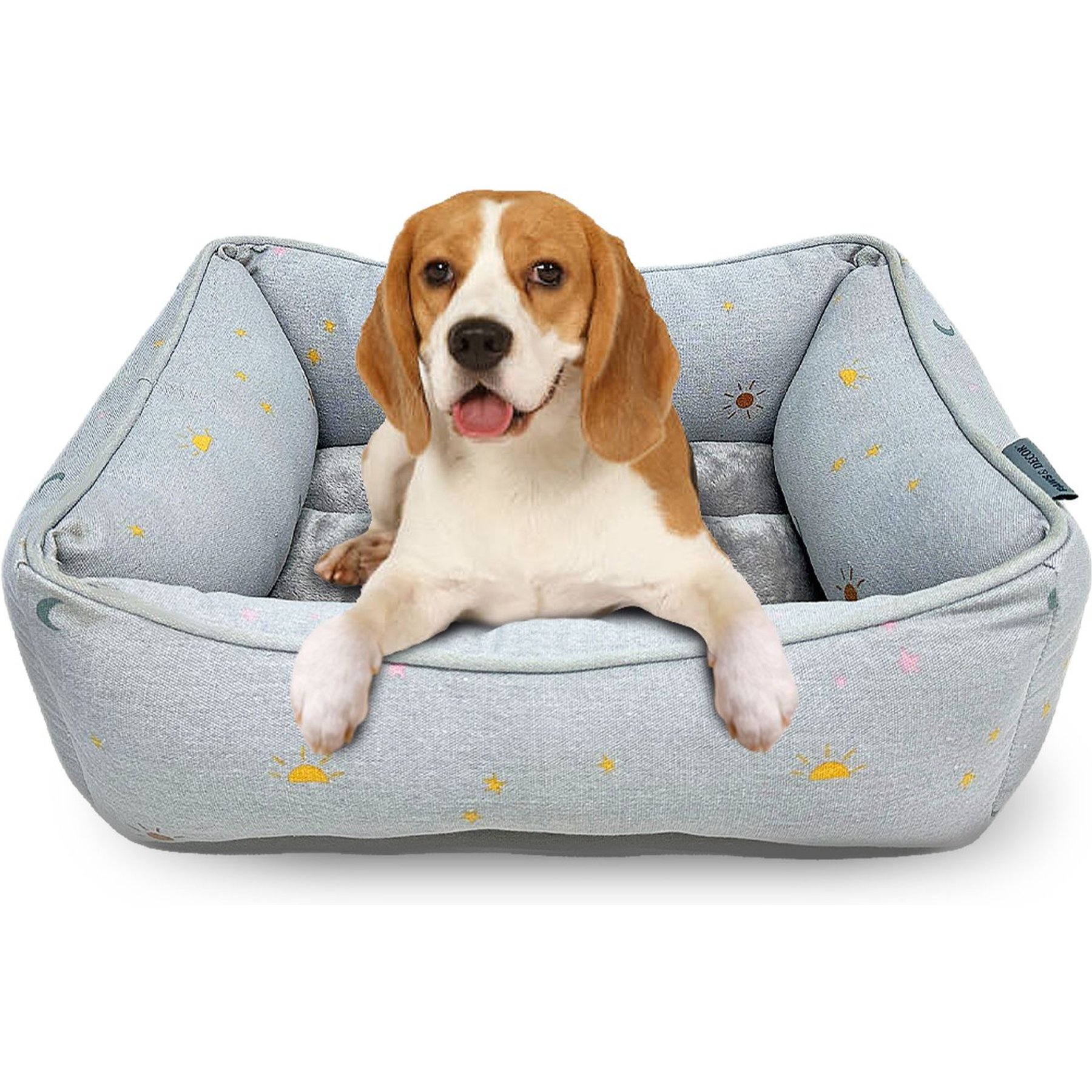 Paws & Decor Celestial Printed Cuddler Bolster Dog & Cat Bed, Gray, Small