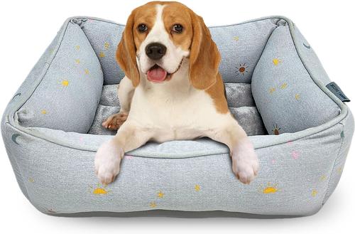 Show full view: Paws & Decor Celestial Printed Cuddler Bolster Dog & Cat Bed, Gray, Small slide 1 of 9