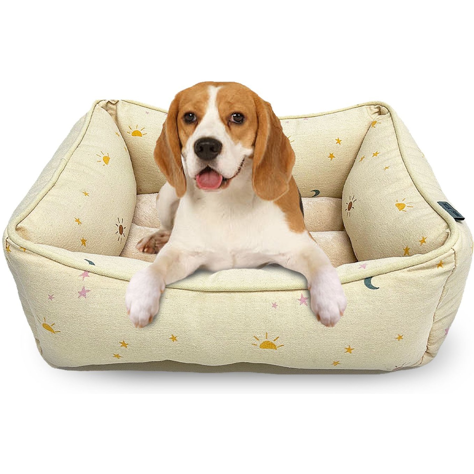 Paws & Decor Celestial Printed Cuddler Bolster Dog & Cat Bed, Tan, Small