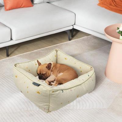 Show full view: Paws & Decor Celestial Printed Cuddler Bolster Dog & Cat Bed, Tan, Small slide 6 of 9