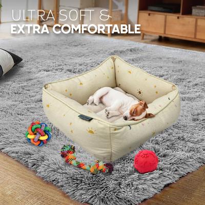 Show full view: Paws & Decor Celestial Printed Cuddler Bolster Dog & Cat Bed, Tan, Small slide 7 of 9