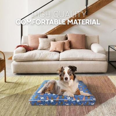 Show full view: Paws & Decor Dogs & Bones Printed Orthopedic Pillow Dog & Cat Bed with Removable Cover, Blue, Medium slide 4 of 10