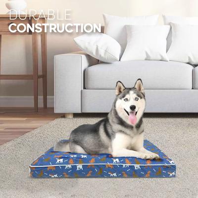Show full view: Paws & Decor Dogs & Bones Printed Orthopedic Pillow Dog & Cat Bed with Removable Cover, Blue, Medium slide 5 of 10