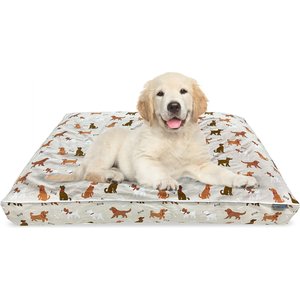 Paws & Decor Dogs & Bones Printed Orthopedic Pillow Dog & Cat Bed with Removable Cover, Tan, Medium