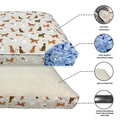 Show full view: Paws & Decor Dogs & Bones Printed Orthopedic Pillow Dog & Cat Bed with Removable Cover, Tan, Medium slide 4 of 8