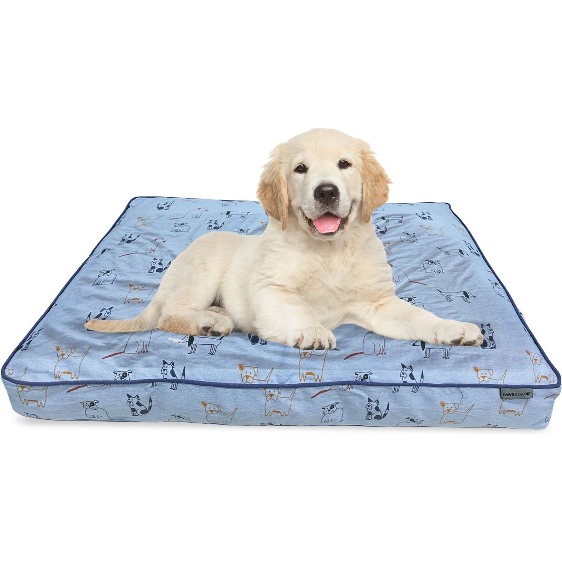 Paws & Decor Orthopedic Pillow Dog & Cat Bed with Removable Cover, Blue, Small