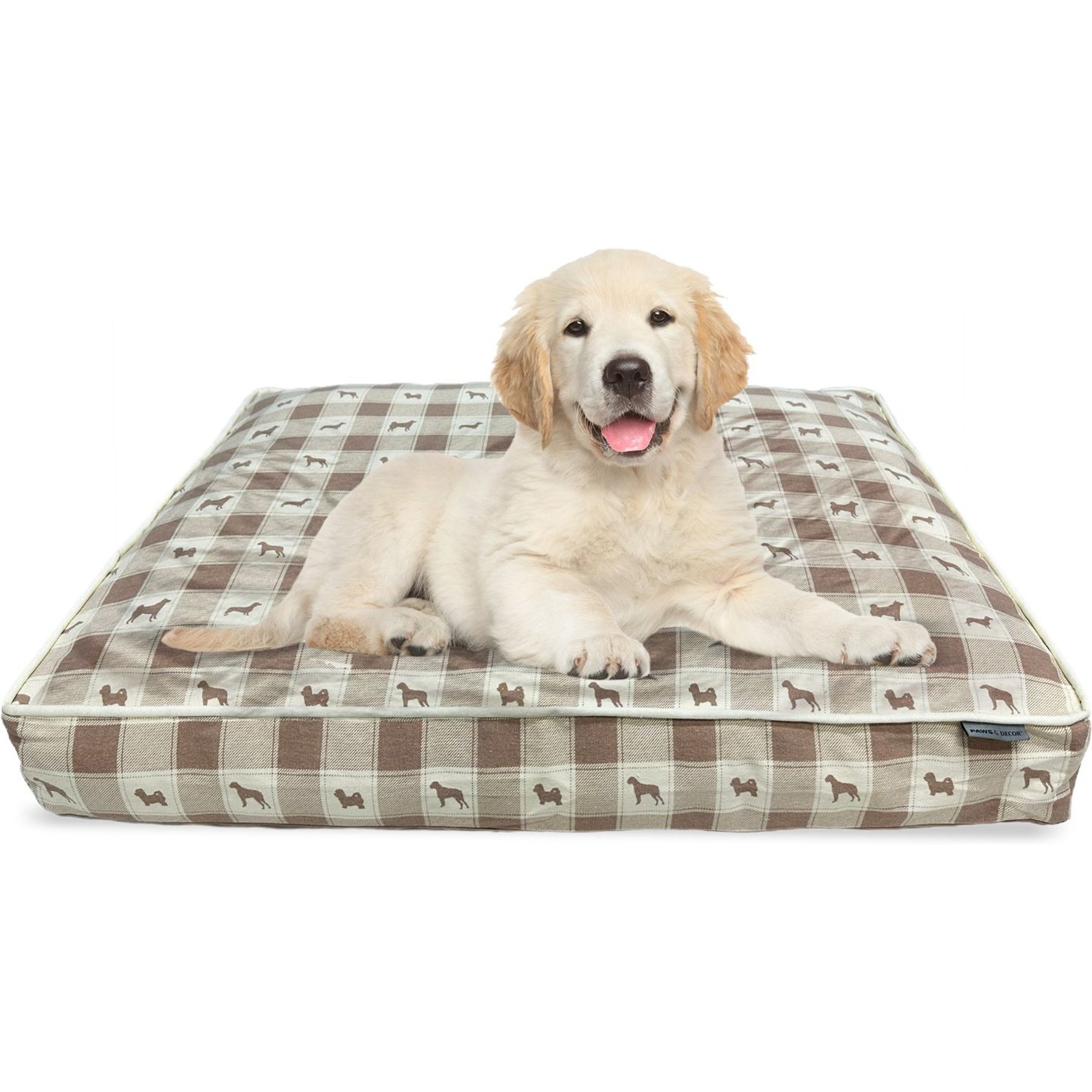 Paws & Decor Plaid Comfort Pillow Dog & Cat Bed with Removable Cover, Taupe, Small