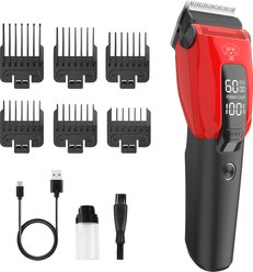 Pawshelf Cordless Hair Trimmer Dog & Cat Grooming Clipper Kit, Red, 7.44 x 2.12 x 1.97-in