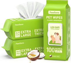PawSono Thick Hypoallergenic Coconut Scented Dog & Cat Grooming Wipes, 300 count