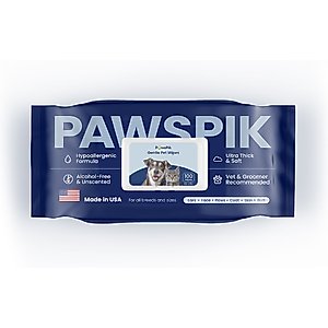 PawsPik All Natural Ingredients Ultra Thick Hypoallergenic & Alcohol-Free Unscented Body Ears Face Butt & Paws Premium Dog & Cat Wipes, Large, 100 count