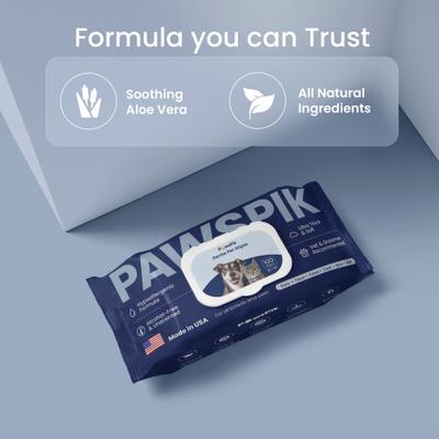 Show full view: PawsPik All Natural Ingredients Ultra Thick Hypoallergenic & Alcohol-Free Unscented Body Ears Face Butt & Paws Premium Dog & Cat Wipes, Large, 100 count slide 3 of 10