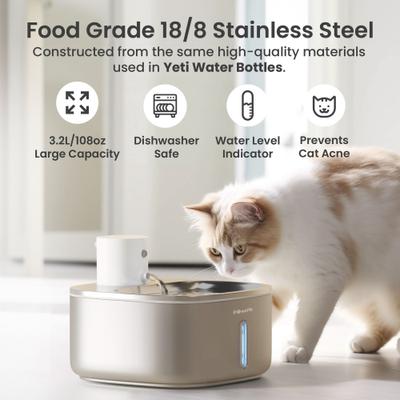Show full view: PawsPik BOSS-01 Stainless Steel Rechargeable Battery Operated Cat & Small Dog Water Fountain, 108.2-oz slide 2 of 10
