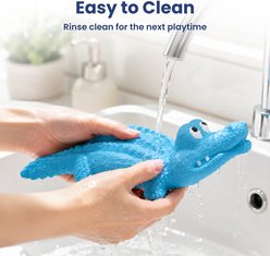 PawsPik Crocodile Natural Rubber Dog Chew Toy, Blue slide 2 of 9