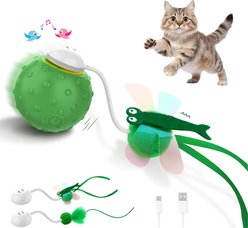 PawsPik Dragonfly Spinning Ball Electronic Battery-Operated Cat Toy, Green