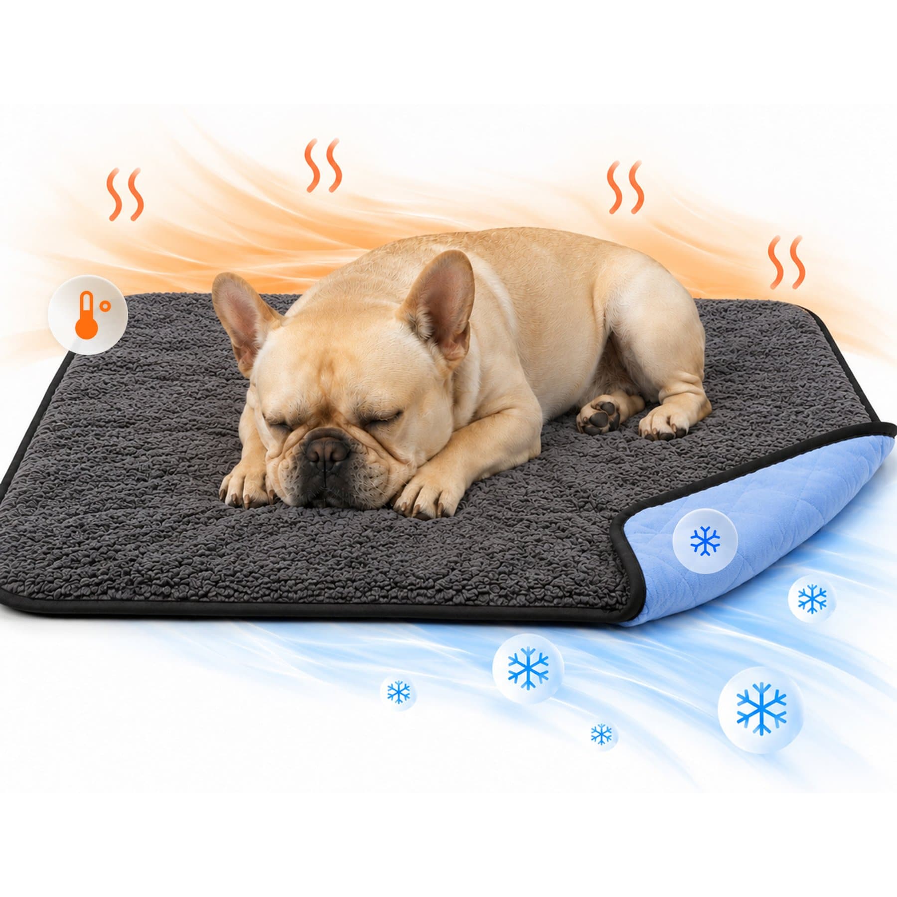 PawsPik Dual-Comfort Reversible Cooling & Warming Faux Fur Dog Blanket, Grey