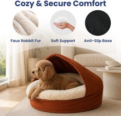 PawsPik Hooded Bolster Dog Bed with Removable Cover & Plush Cushion, Orange slide 2 of 9