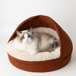 PawsPik Hooded Bolster Dog Bed with Removable Cover & Plush Cushion, Orange